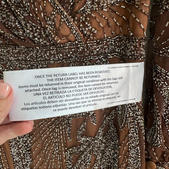 Mac Duggal Style 5295 Beaded‎ Long Sleeve Wrap Mini Dress in Mocha- NWT - Picture 9 of 13